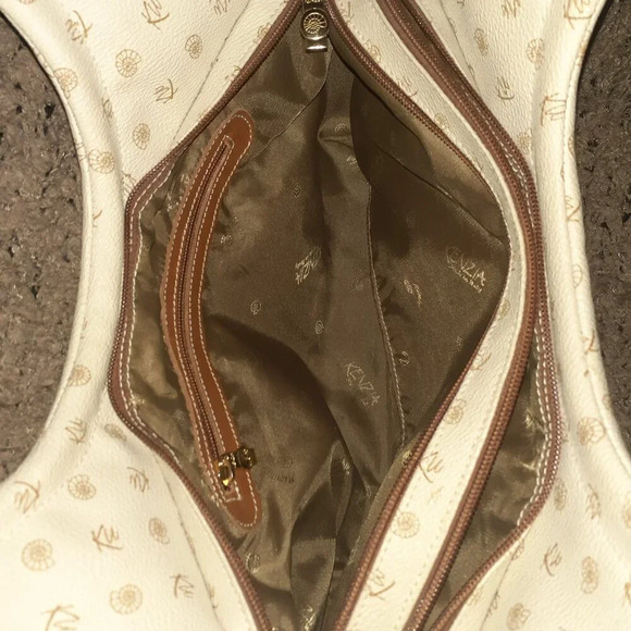 KENZIA-Looping Shoulder Bag-Beige Coated  Canvas/Brown Leather-Excellent - Picture 7 of 9